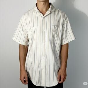 Fayettechill Men's Striped Button-Up Shirt Short Sleeve Relaxed Fit Size Large